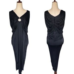 Zac Posen Black Ruched Draped Jersey Cocktail Evening Dress sz 6